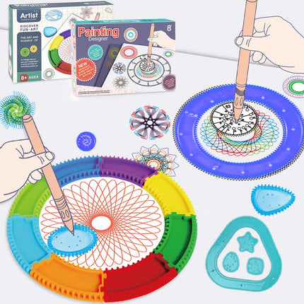 Spirograph Spiral Art Drawing Kit for kids, Fun Shapes Drawing Art Set Classic Gear Design Toys Drawing Rulers with book