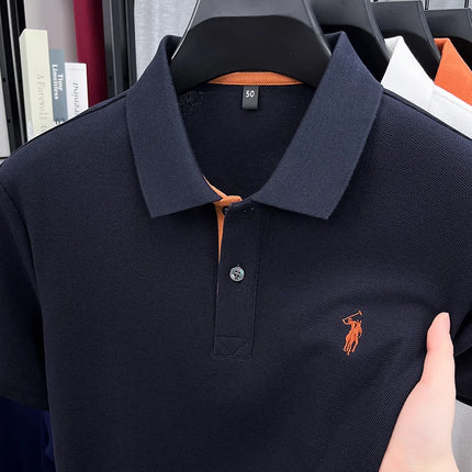 100% pure cotton men's short-sleeved polo shirt, hot-selling summer fashionable horse logo embroidery classic Paul casual T-shirt