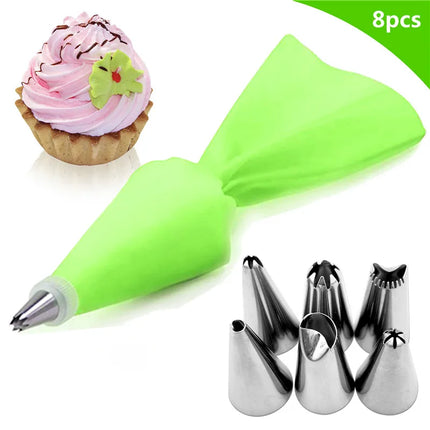 8PCS/bag Silicone Icing Piping Cream Pastry Bag + 6 Stainless Steel Cake Nozzle DIY  Decorating Tips Fondant  Tools
