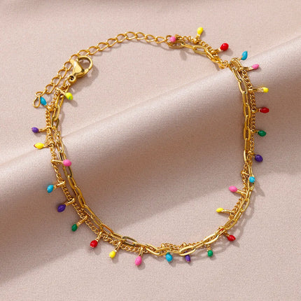 Colorful Boho Drops Anklets For Women Gold Color Stainless Steel Geometric Anklet Luxury Wedding Aesthetic Summer Jewelry Gift