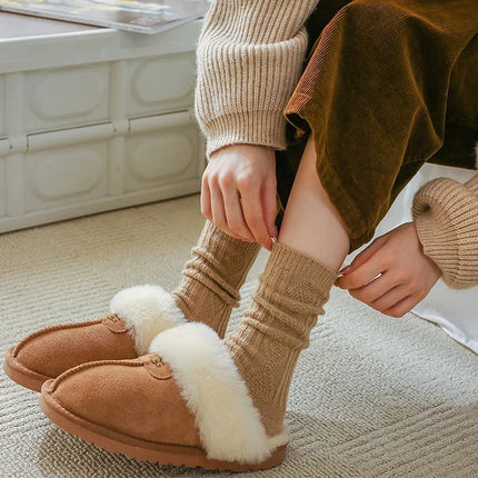 New Cashmere Wool Socks Women's Winter Thicken Warm Black White Pack Set Thermal Japanese Fashion Solid Color