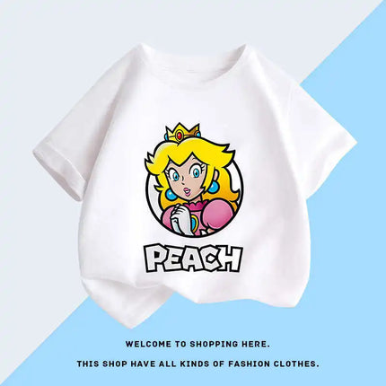 Super Mario T-shirt for Children, Short Sleeved, Pure Cotton, Fashionable Casual T-shirt for Boys and Girls, Half Sleeved