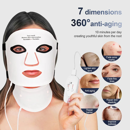 Wireless 7 Colors LED Face Beauty Machine Photon Facial Neck Skin Tighten Rejuvenation Silicone Mask