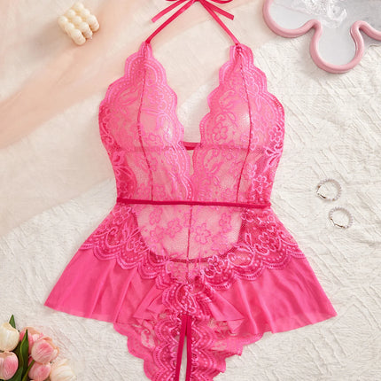 One Piece Crotchless Backless Underwear Transparent Lace Hollow Out Bodysuit Sexy Lingerie For Women Nightgown Erotic Clothing