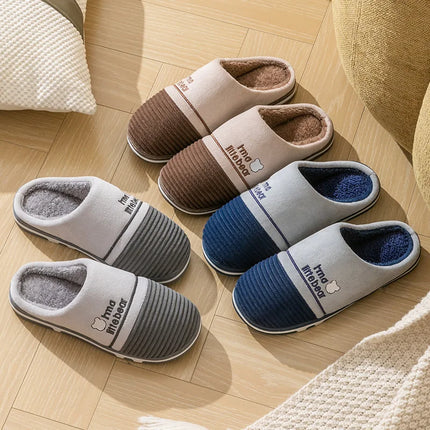 New autumn and winter fur slippers for women, thick soled and plush warm indoor home, non slip cotton slippers