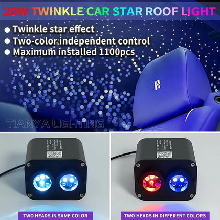 20W Twinkle Starry Sky Car Starlight headliner kit Fiber Optic Light  Sky Star Roof Decor Dual-color Display