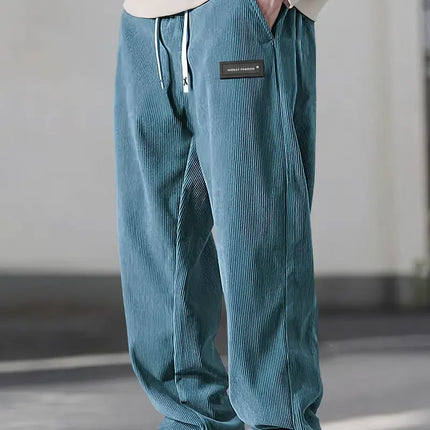 2025 Autumn Winter Men's Casual Pants Striped Corduroy Loose Fashion Cargo Straight Pants Fitness Sports Hip Hop Pants