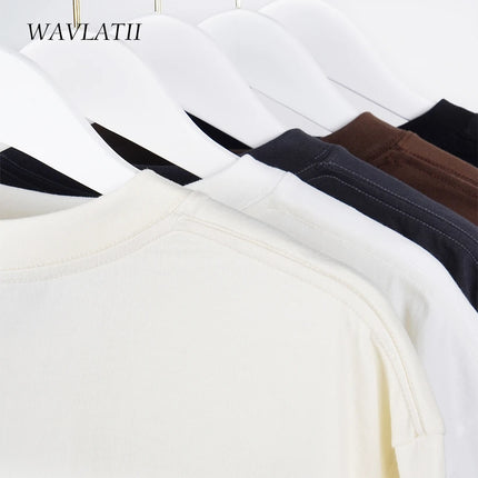 WAVLATII Oversized Summer T Shirts for Women Men Brown Casual Female Korean Streetwear Tees Unisex Basic Solid Young Cool Tops