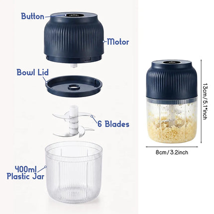 2026 New Electric Garlic Chopper Portable Cordless Garlic Mincer with 6 Stainless Steel Blades Food Chopper for Kitchen