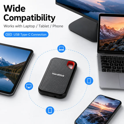 Compact 1TB External SSD Hard Drive Portable USB 3.0 Fast Data Transfer for Laptop/Mac