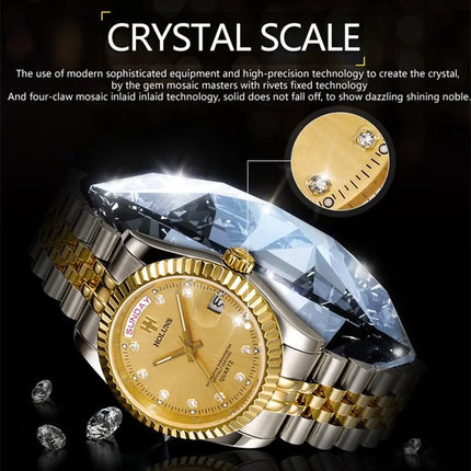 Holuns Luxury Classic 36/41mm Gold Men's Watches Japan MIYOTA Quartz Movt Stainless Steel Classic Business Wristwatch Waterproof