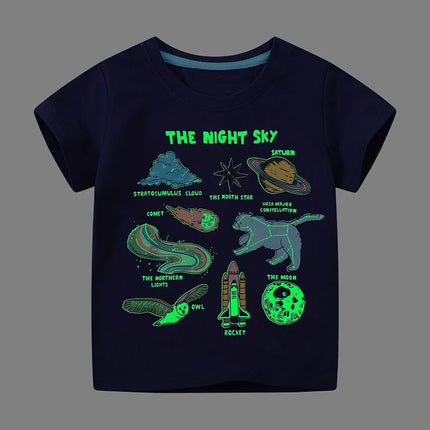 Little maven 2026 New Fashion Boys T-shirt Summer Luminous Dinosaur Animal Cotton Causal Clothes Lovely Tops for Kids 2-7 year