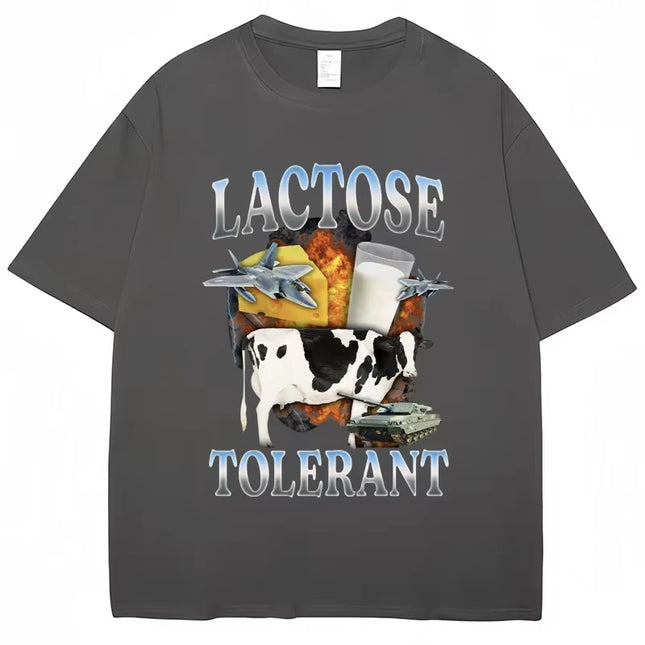 Lactose Tolerant Funny Milk Print T Shirt Men Women Retro Fashion Short Sleeve 100% Cotton Summer Casual Humor T Shirts Gifts