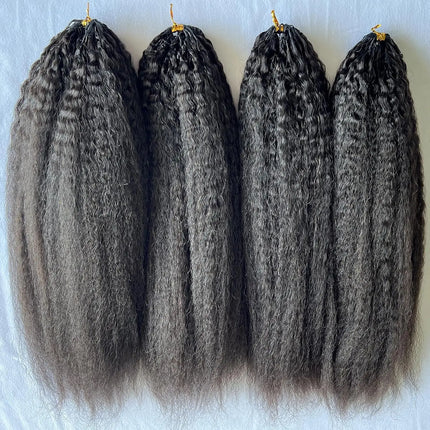 Kinky Straight Feather Crochet Human Hair Extension Yaki Wave Pre Separated Knotless Crochet Hair Micro Bundles With Loop