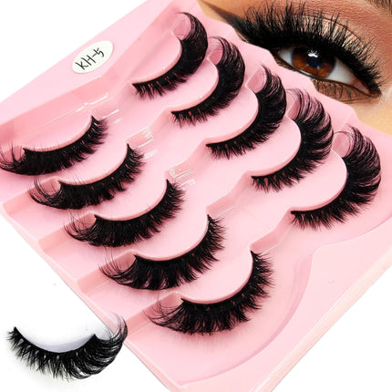 HBZGTLAD 3D natural cat eye fluffy soft cross 5 pairs of comic eyelashes Wispy natural eyelash extension eyelashes