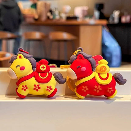 Cartoon Horse Keychain Year of Horse Lucky Zodiac Pony Keyring Horse Pedant Chinese Zodiac Horse Design Key Ring New Year Gift