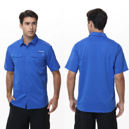 Summer UPF 50+ Men's Short Sleeve Fishing Shirts, Breathable Cargo Shirt, Button Down Tactical Shirts Cooling for Hiking Safari
