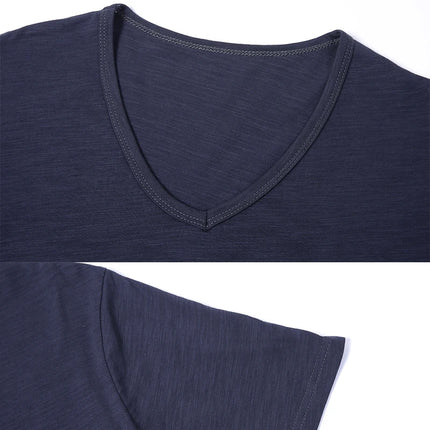 Men 100% Cotton T Shirt Casual Soft Fitness Tops Summer Thin Tee Home Clothing V-Neck Short Sleeve Black White T-Shirt for Men