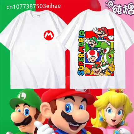 New Super Mario Double Sided Printed Pattern Cotton Short Sleeve Summer Short Sleeve Casual Adult/Children Role Playing T-shirt