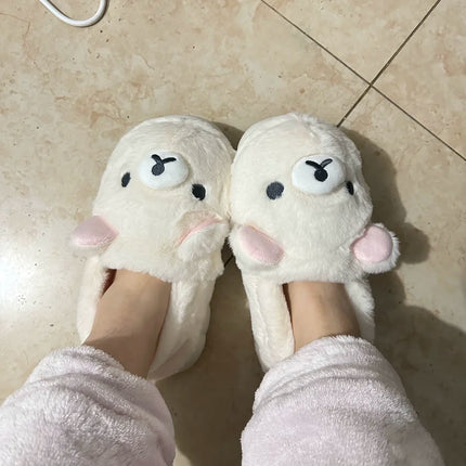 Cute Rilakkuma Unisex Cotton Slippers Warm Indoor Outdoor Anti-Slip Home Shoes Cute Design Winter Wearable for Men And Women
