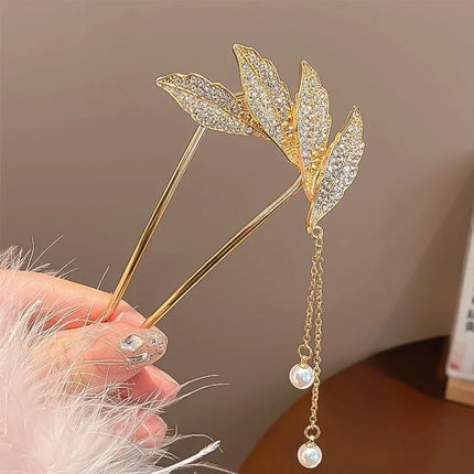New Pearl U-shaped Tassel Hair Sticks Women's Fashion Ponytail Metal Hairpin for Girls Styling Tools Delicate Hair Accessories