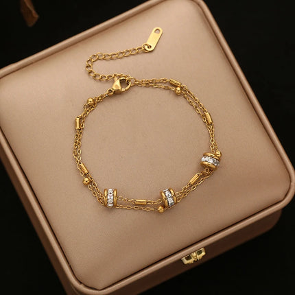 EILIECK 316L Stainless Steel Classical Synthetic Zircon Beaded Bracelet For Women 18K Gold PVD Plated Fashion Jewelry Hand Chain