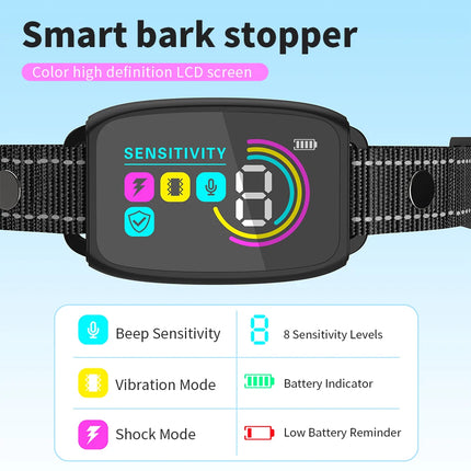 Automatic Anti-Bark Dog Training Collar Type-C Rechargeable Dog Trainer Electric Shock Vibration Buzzer Waterproof