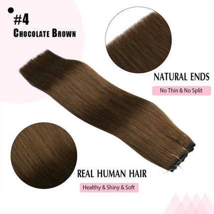 Invisible Halo Hair Extensions Real Human Hair Fish Wire Adjustable Band Secret Clip-in Extension for Women Chocolate Brown