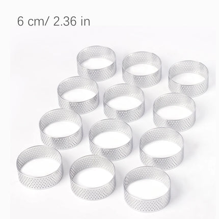Tart Ring Set, 3-12Pcs Perforated Stainless Steel, Food Grade Nonstick Reusable EasyClean, Cake Rings Pastry Molds, Baking Tools