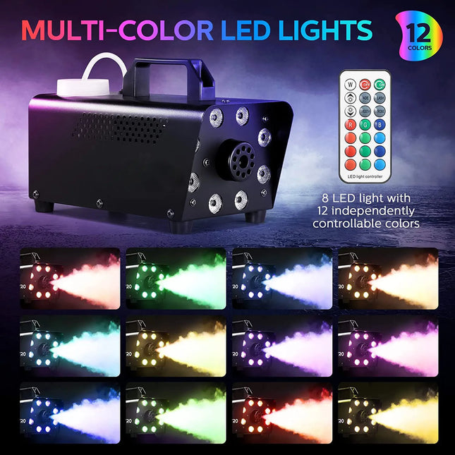 500W 12-Color Fog Smoke Machine 8 LED 10 LED Remote Control Professional Special Effect Stage for DJ Disco Party Setting