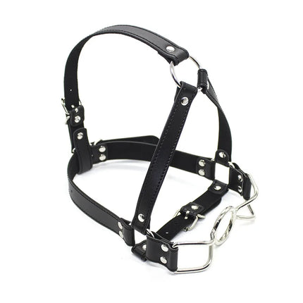 Leather BDSM Mask Stainless Steel Ring Gag Open Mouth Ball Gag Adult Games Bondage Restraints Head Harness Sex Toys For Couples