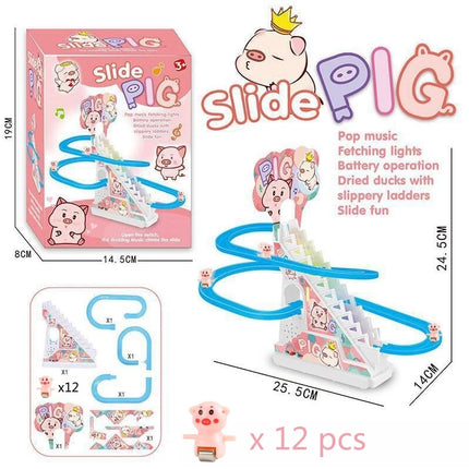 Electric Duck Track Rail Racing Slide Duckling Climbing Stairs Baby Toy LED Lights Musical Slide Roller Coaster Toys for Gift