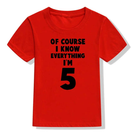 Of Course I Know Everything I'm 4/5/6 Kids Funny Birthday T Shirt Toddler Boys Girls Short Sleeve Tshirt Children Casual Tops