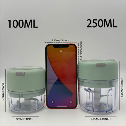 Electric Garlic Chopper, Mini Portable Veggie Chopper, 250ML Garlic Grinder Masher Onion Chopper, Blender to Vegetable, Wireless