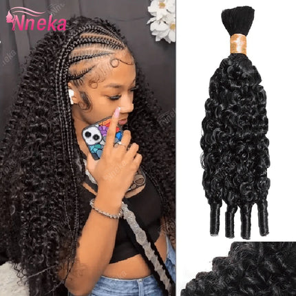 Nneka Burmese Curly Bulk Human Hair Extension With Spail Ends Boho Braiding No Weft Bundles Virgin Hair 15A 1/2/3/4 PCS 10-30in