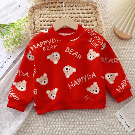 New Velvet Thickened Christmas T-shirt Children's Printing Sweatshirt Casual Children's Clothing For Winter New Year Gift