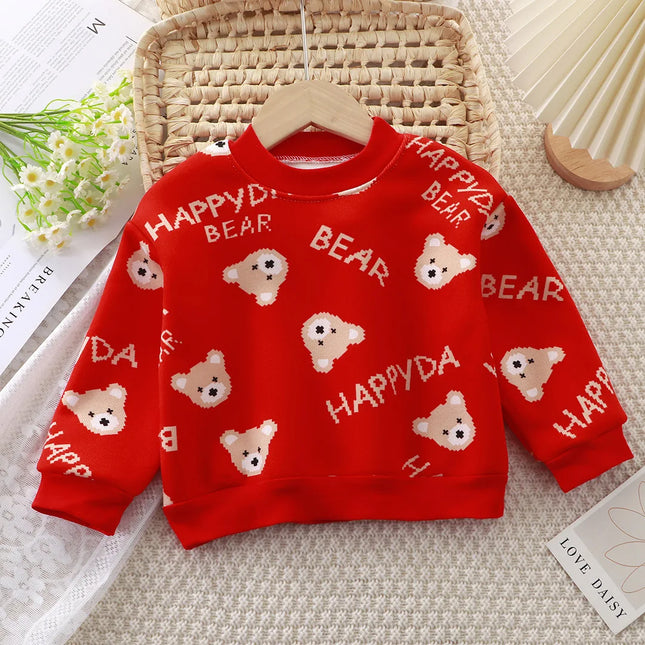 New Velvet Thickened Christmas T-shirt Children's Printing Sweatshirt Casual Children's Clothing For Winter New Year Gift