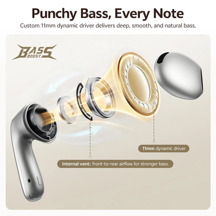 QCY AilyBuds E50 HT11 Wireless Earphones Hi-Res Adaptive Hybrid ANC Headphone Bluetooth 6.0 Spatial Sound Earbuds 11mm Drivers