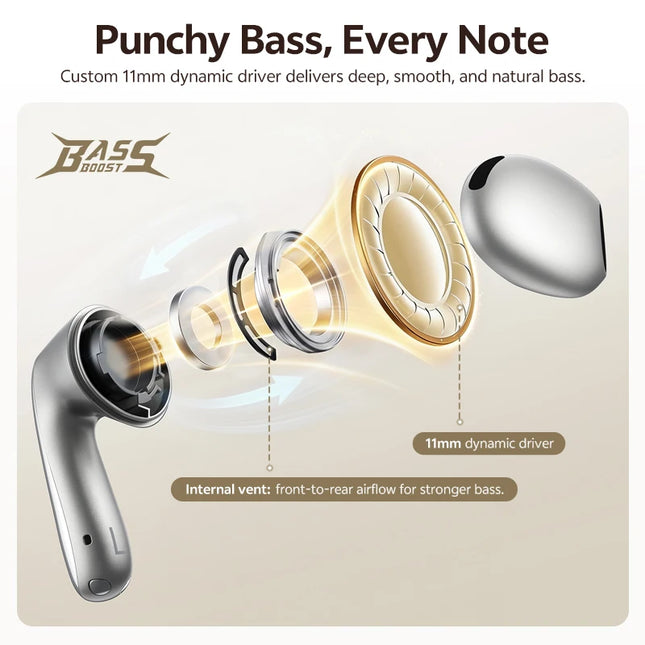 QCY AilyBuds E50 HT11 Wireless Earphones Hi-Res Adaptive Hybrid ANC Headphone Bluetooth 6.0 Spatial Sound Earbuds 11mm Drivers