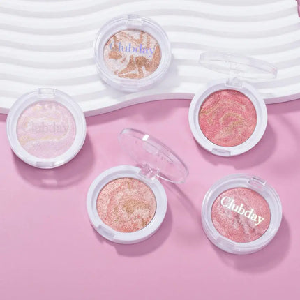 Clubday 3 Color Marbled Highlighter Blush Shimmery Glow Duo Multiple Shades Face Highlighting Blush Makeup Cosmetics