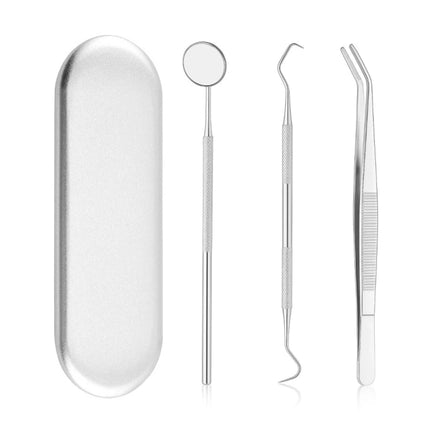 Dental Stainless Steel Cleaning Kit with Storage Box Dental Mirror Explorer Tweezer Probe Hoe Sickle Scaler Dentist Accessories