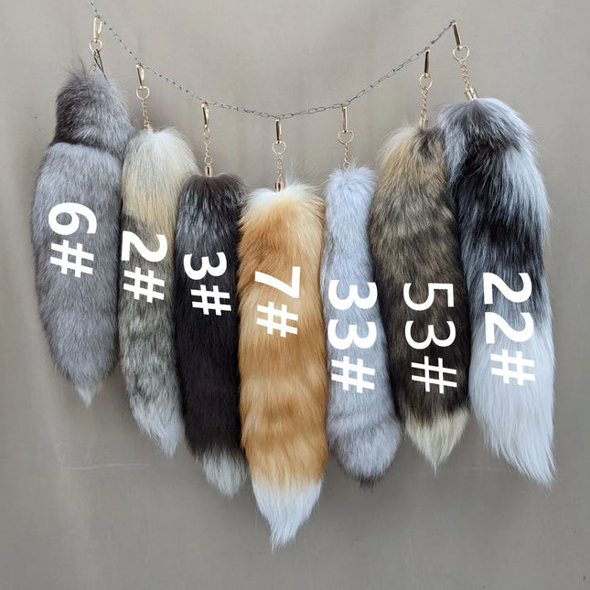 natural fox fur tail keychain furry 2024 chic y2k  beautiful accessory length 40 cm Car Keychains For Women