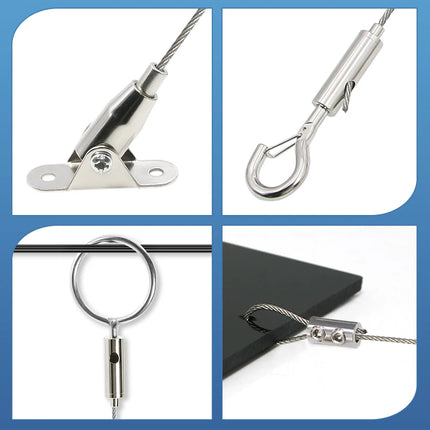 2mm Adjustable Steel Cable Suspension Kit, Heavy-Duty Hook for Steel Wire Rope Capable of Bearing 30kg, Extendable Clothesline
