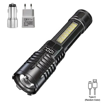 High Power LED COB Flashlight Built-in Large Capacity Battery Rechargeable Torch For Outdoor Camping Emergency Zoom Lantern