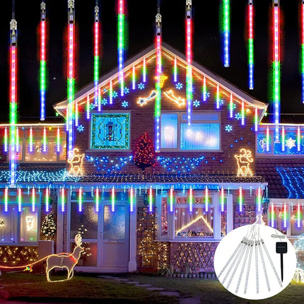 Solar Meteor Shower Lights Outdoor Meteor Lights 10Tubes Waterproof LED Falling Raindrop Christmas Halloween Fairy String Lights