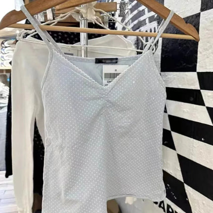 Floral Print Bow V Neck Camis Women Chic Lace Trim Sleeveless Slim Crop Tops Vest Sweet Casual Fashion Raw Hem Tank Top Y2k New
