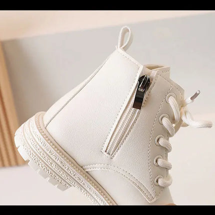 2024 Autumn New Children Ankle Boots for Girls White Fashion Leather Shoes Student Non Slip Short Boots Versatile Kids Shoes