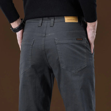 New Pure 97% Cotton Casual Pants for Men Black Khaki Gray Blue Business Slim Straight Elastic Fashion Casual Long Pants Male