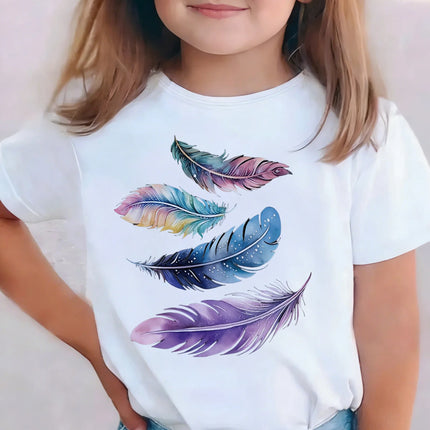 Short Sleeve Vintage Leaf Printed T-Shirts Fashion Kids Children's T-shirt Boys Girls Summer Spring Casual Top Tee Shirt