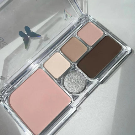 6 Colors Eye Shadow Palette Punk Smoky Black Glitter Pearly Eyeshadow Palette Korean Shiny Blue Eyeshadow Contour Blush Makeup